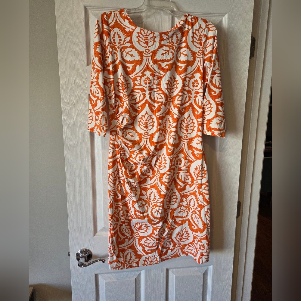 J. McLaughlin Orange and White‎ Leaf Pattern Dress